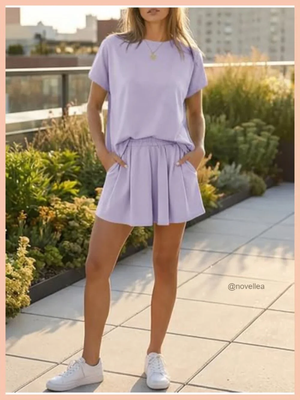 Women's 2 Piece Lounge Short Set with Pockets, Polyester Blend